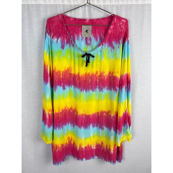 ⭐️ One Teaspoon Rainbow Tie Dye Mini Dress Boho Hippie Artsy Psychedelic Pride - Picture 1 of 10